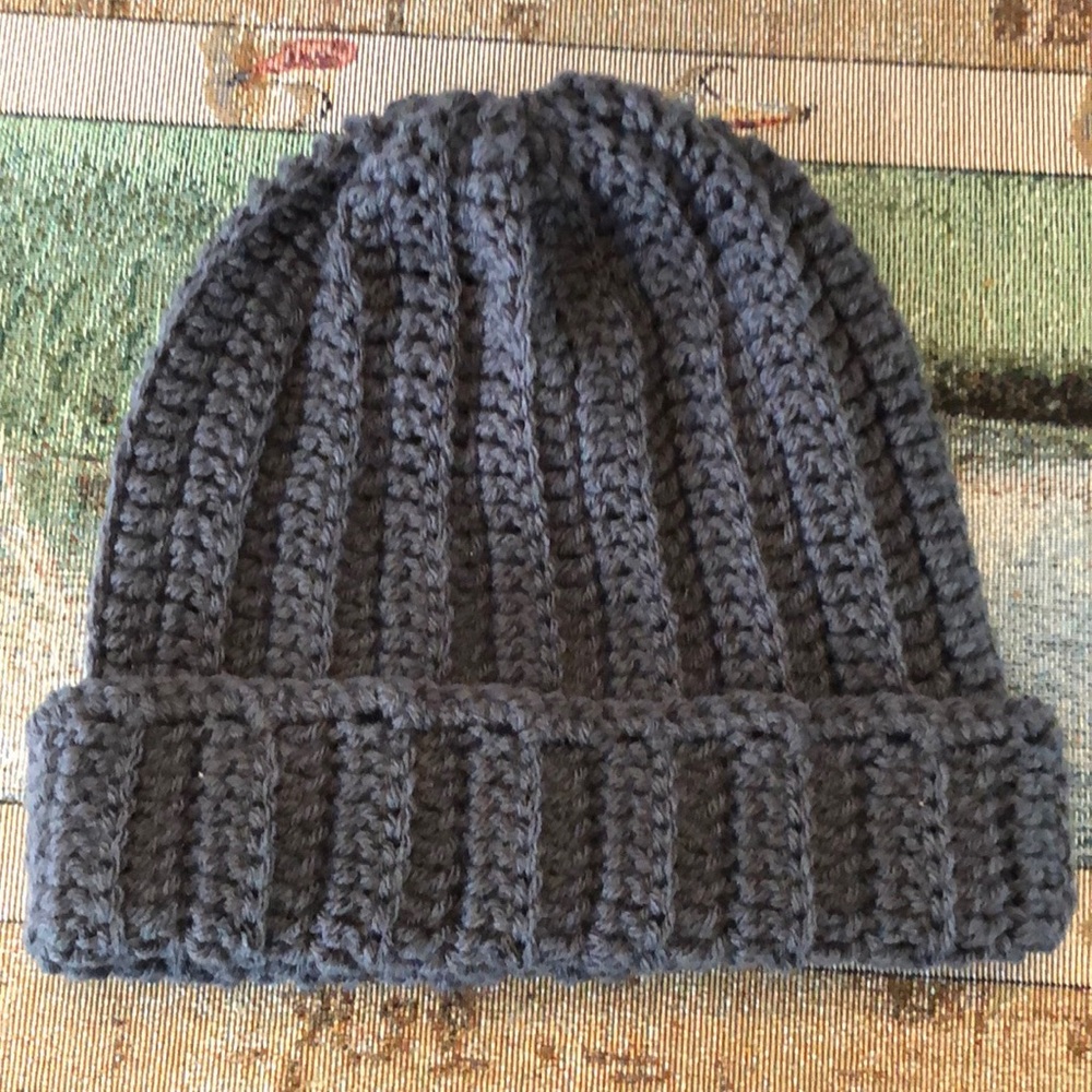 Dark Gray beanie hat adult or teen handmade crochet